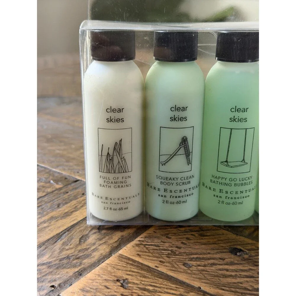 Bare Escentuals CLEAR SKIES Body Collection Travel Set NEW Bath Bubbles Lotion